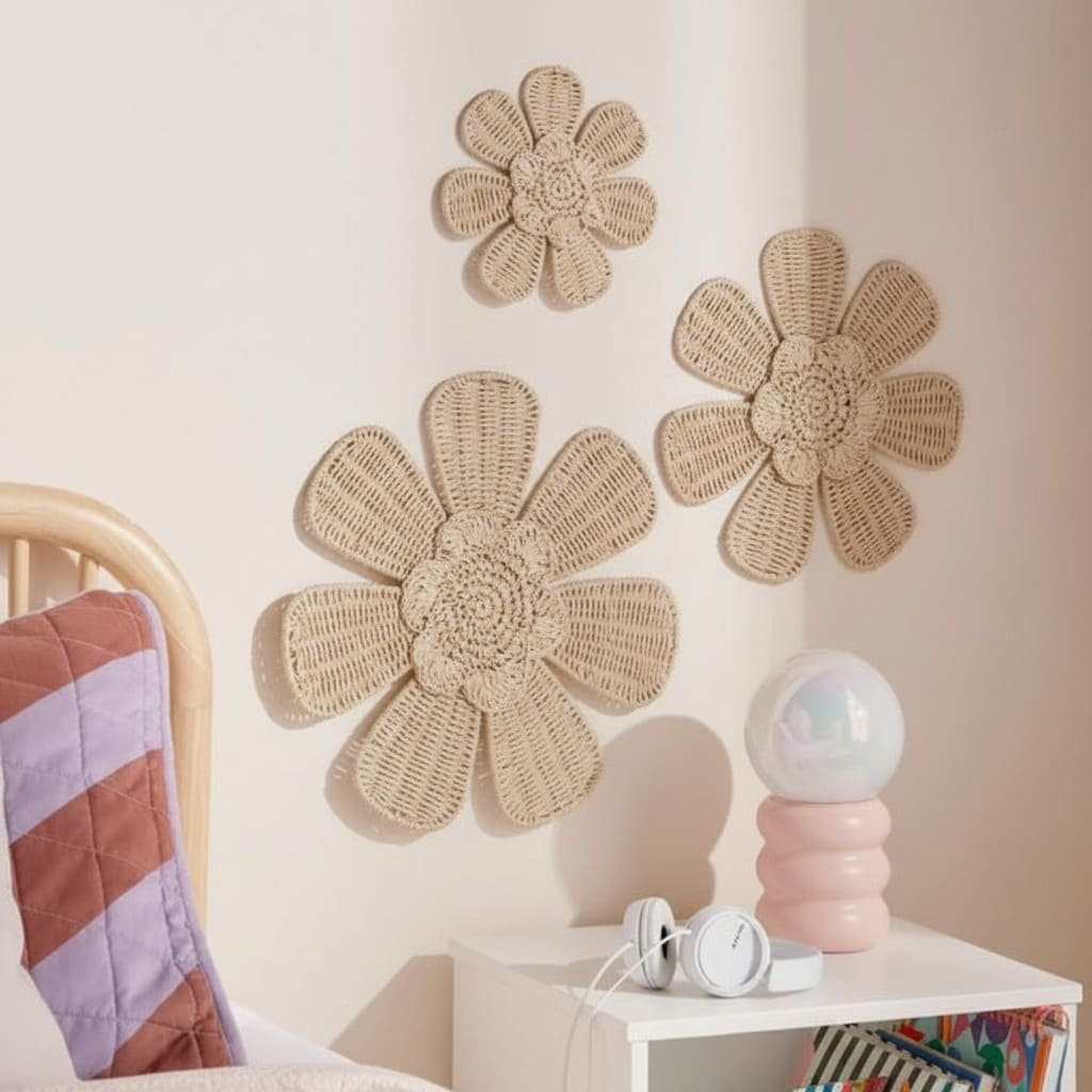 Boho Woven Flower Wall Decor Set