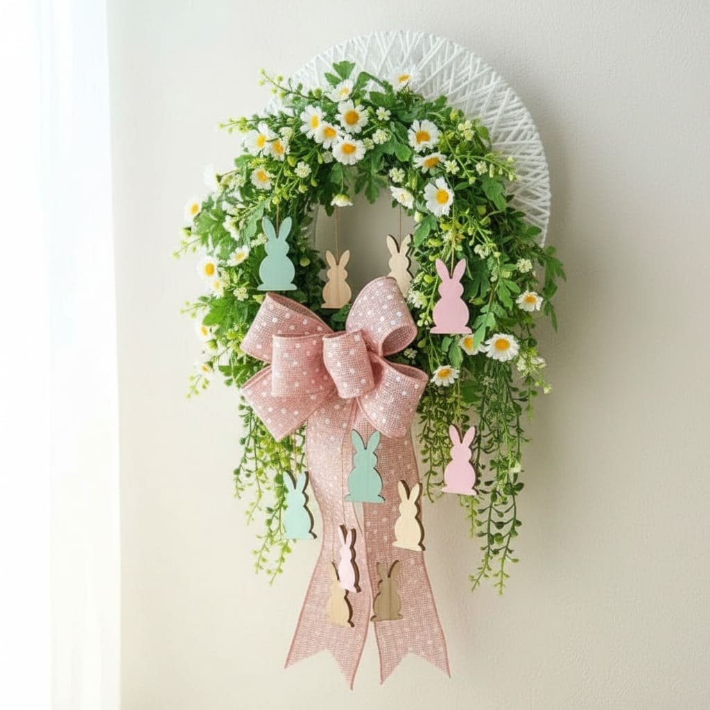 Bunny Daisy Spring Wreath Wall Decor