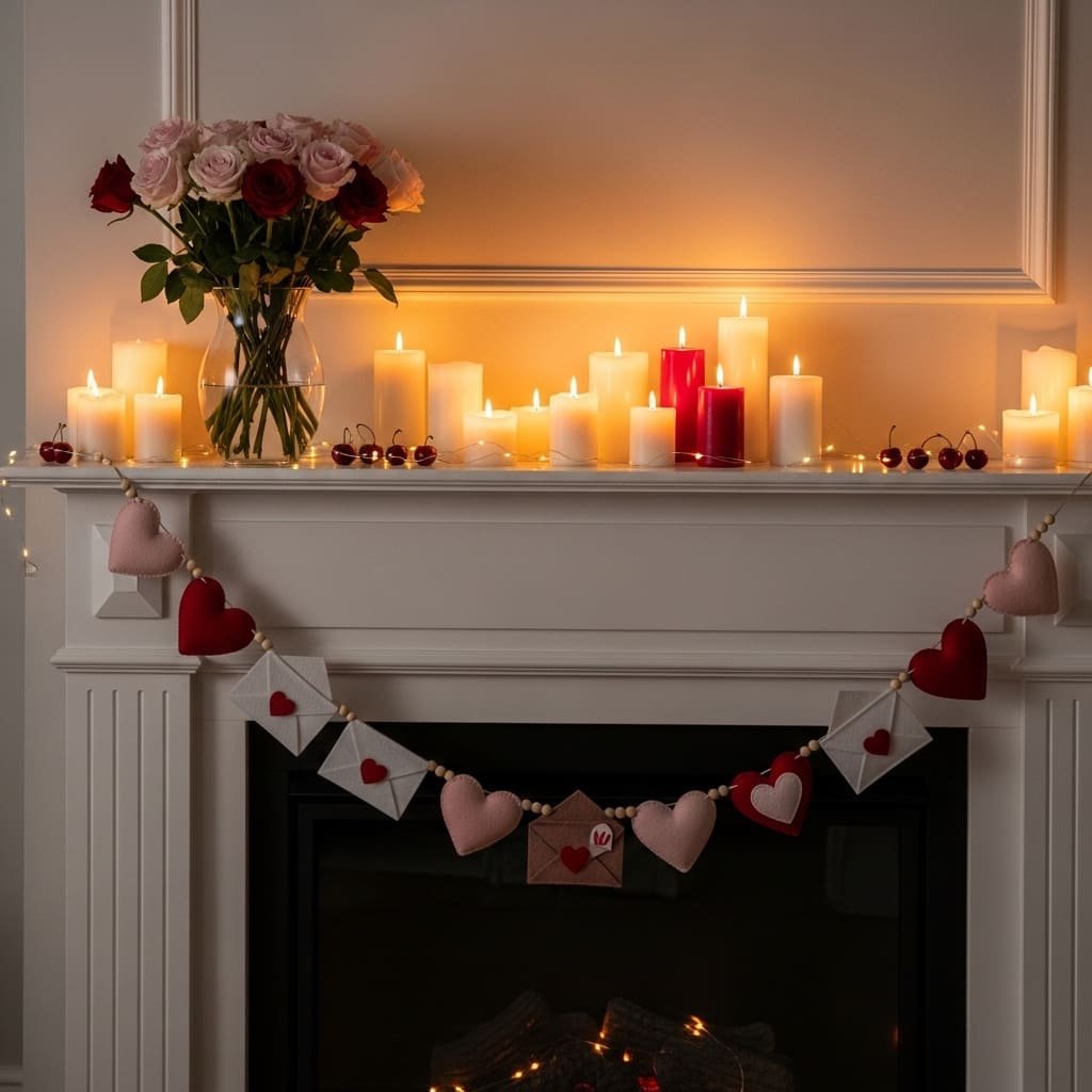 Candle Glow Love Letter Valentine Fireplace Mantel