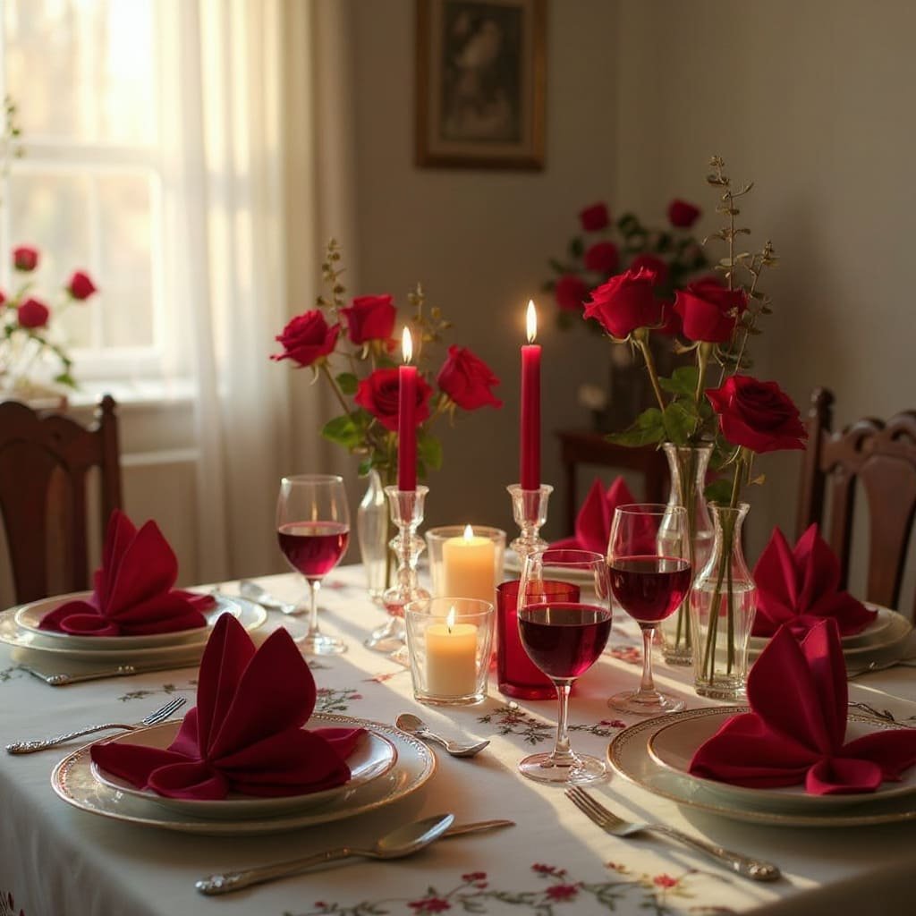 Candlelit Rose Valentine’s Day Table Decor