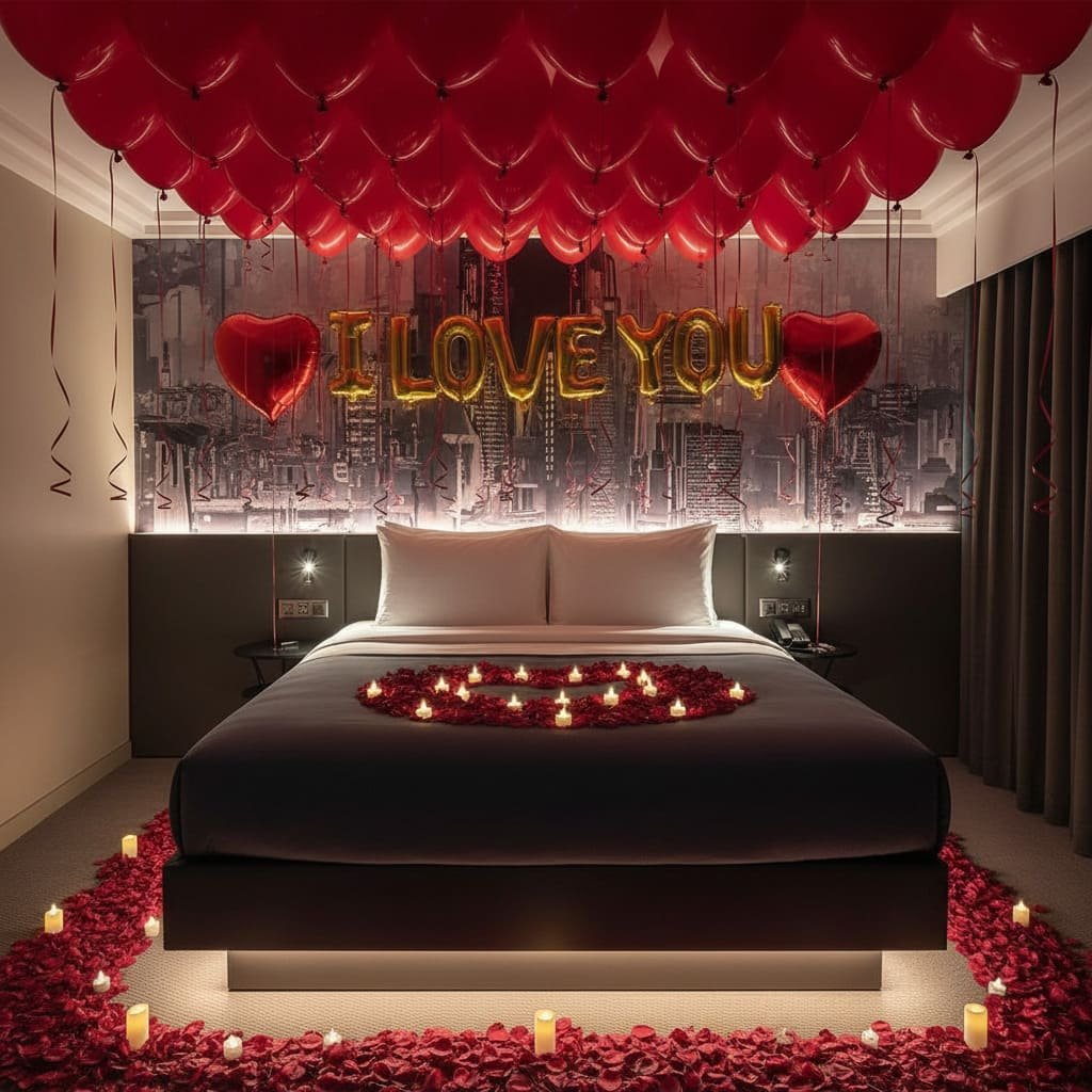 City Hotel Balloon Ceiling Candle Heart Valentine Decor