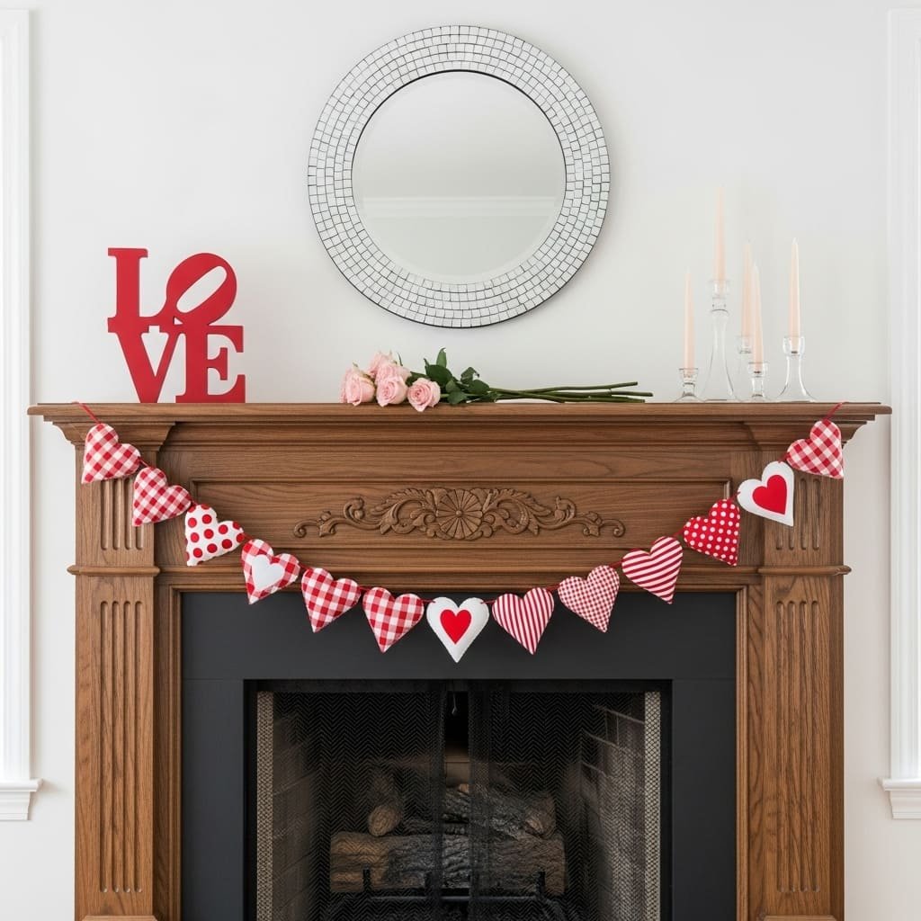 Classic Heart Banner Valentine Fireplace Mantel