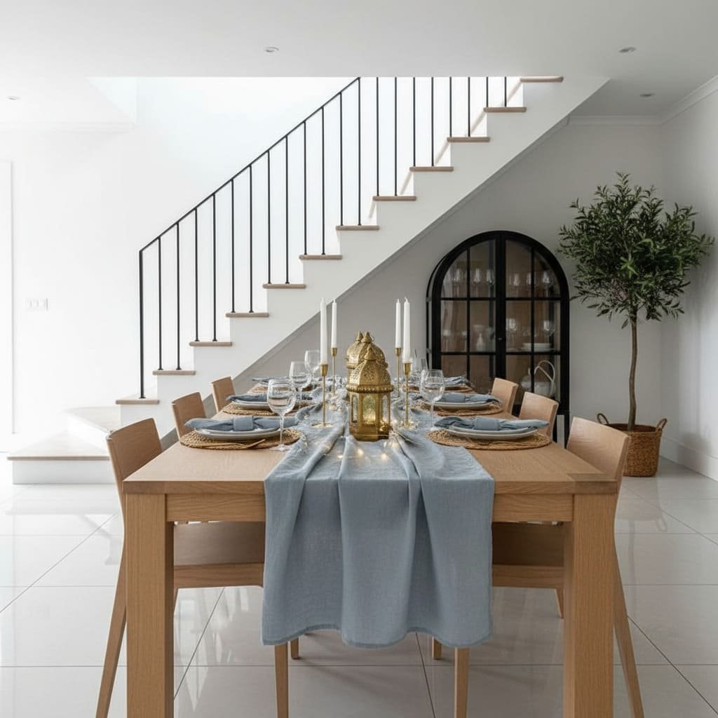 Coastal Blue and Gold Minimal Ramadan Table