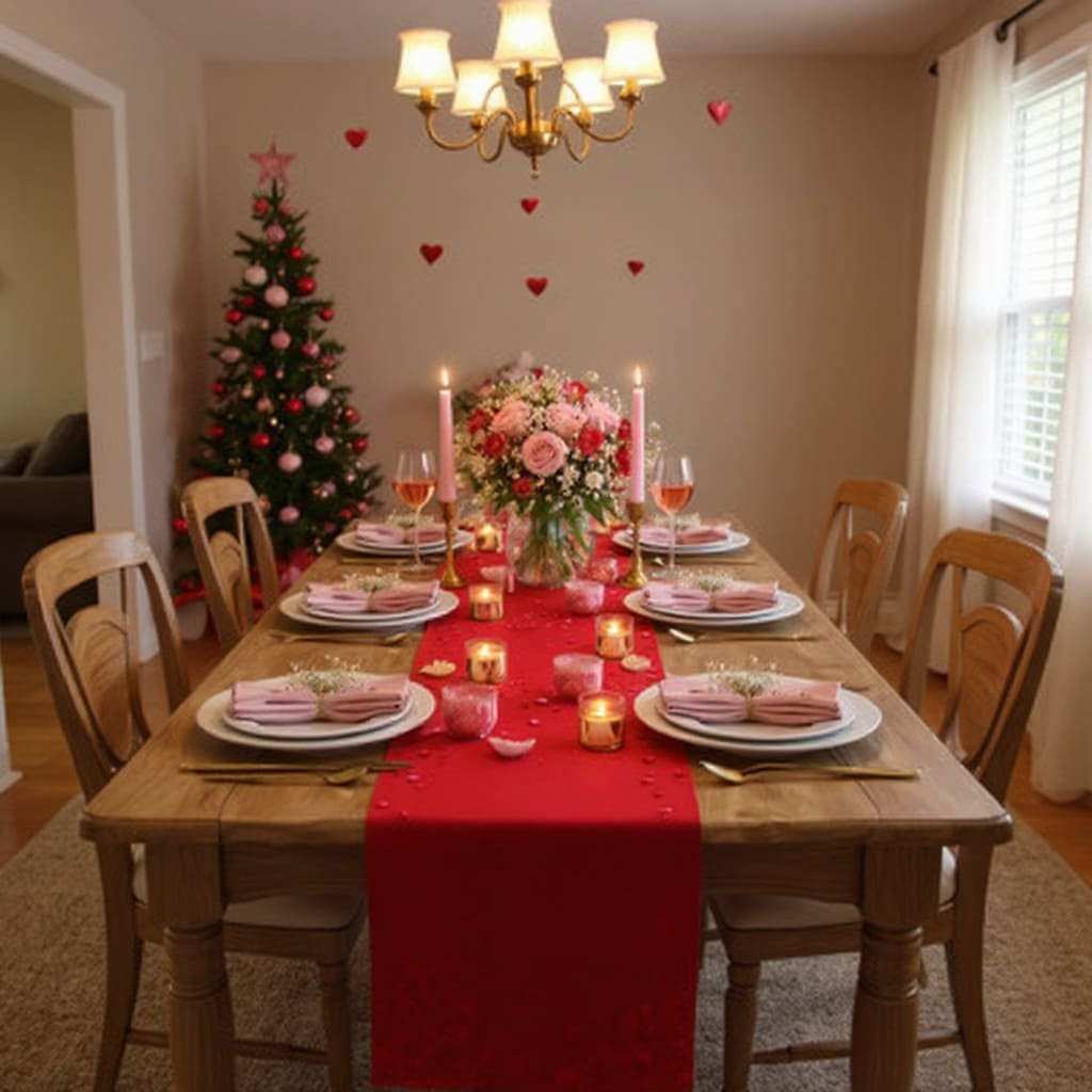Cozy Red Runner Valentine’s Day Table Decor