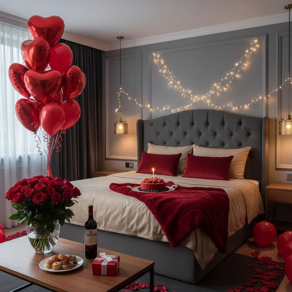 Cozy String Light Heart Balloon Valentine Bedroom Decor