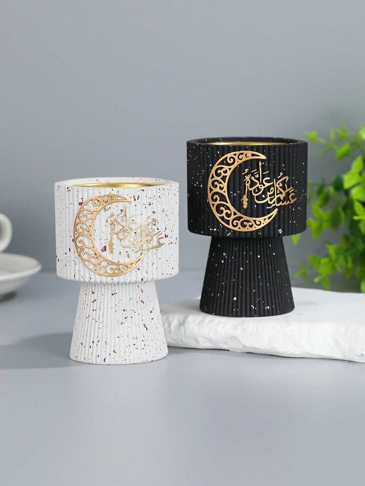 Crescent Calligraphy Ceramic Candle Holders
