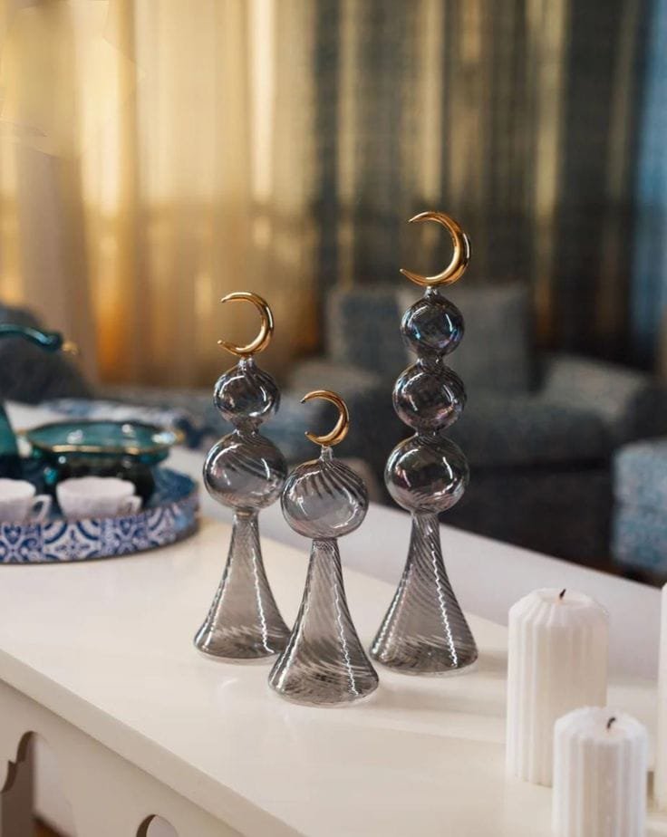 Crescent Glass Ramadan Table Sculptures
