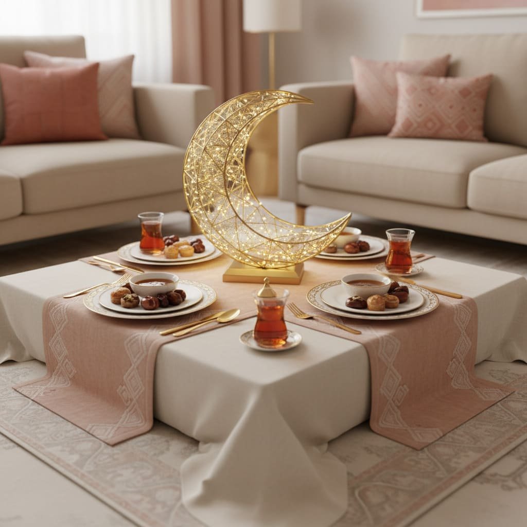 Crescent Moon Glow Floor Iftar Table