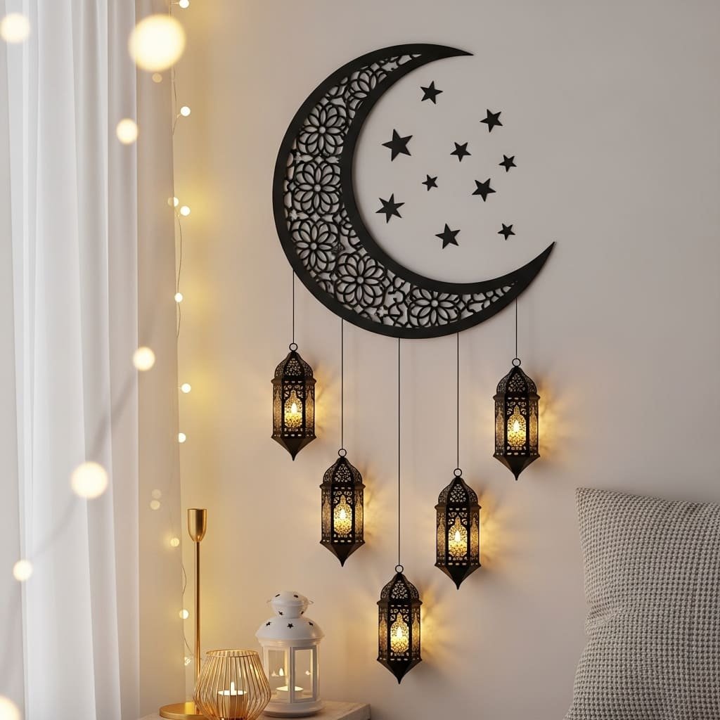 Crescent Moon Lantern Wall Hanging