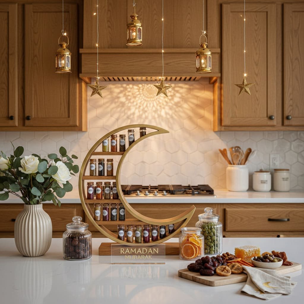 Crescent Moon Spice Rack Ramadan Decor