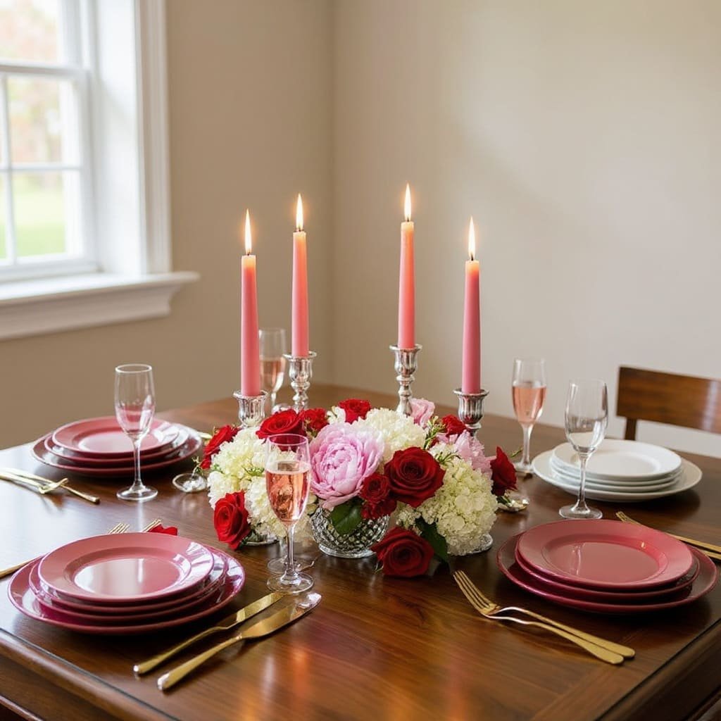 Elegant Pink Candle Valentine’s Day Table Decor