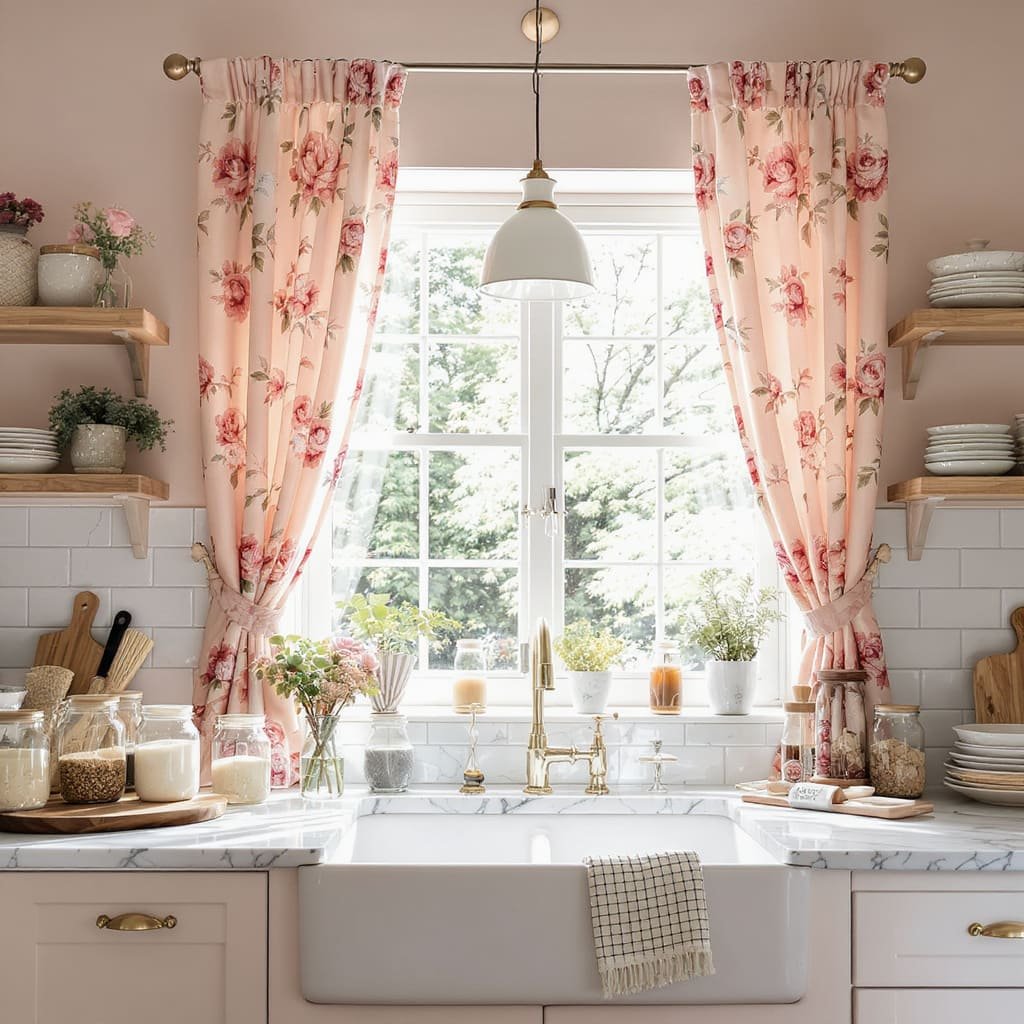 Floral Curtain Spring Kitchen Window Decor