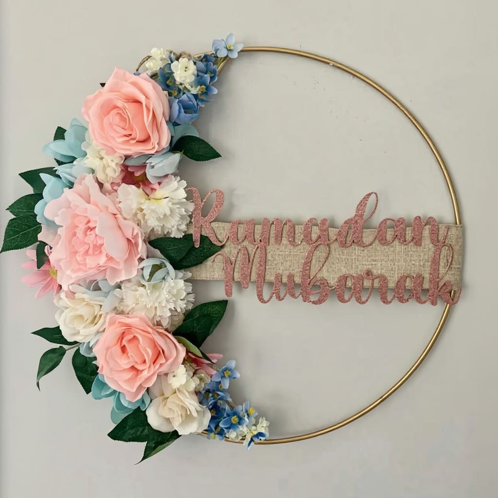 Floral Hoop Ramadan Mubarak Wreath