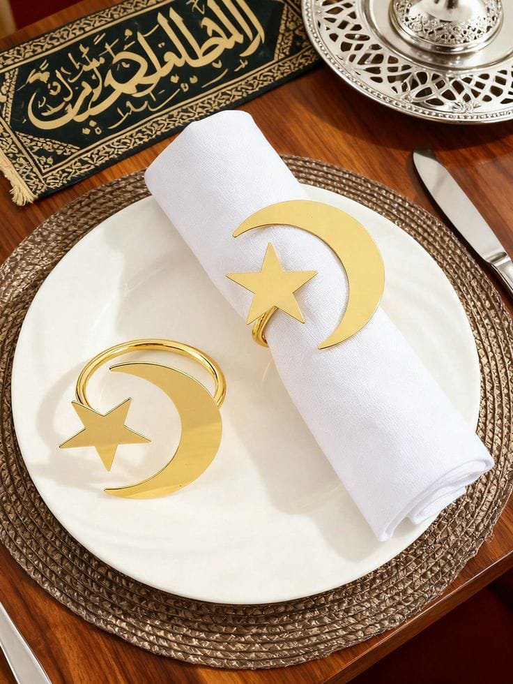 Gold Crescent Star Napkin Rings