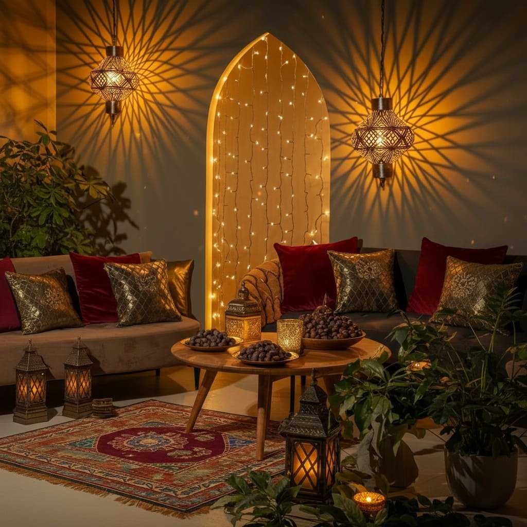 Golden Arch Lantern Lounge Ramadan Prayer Corner
