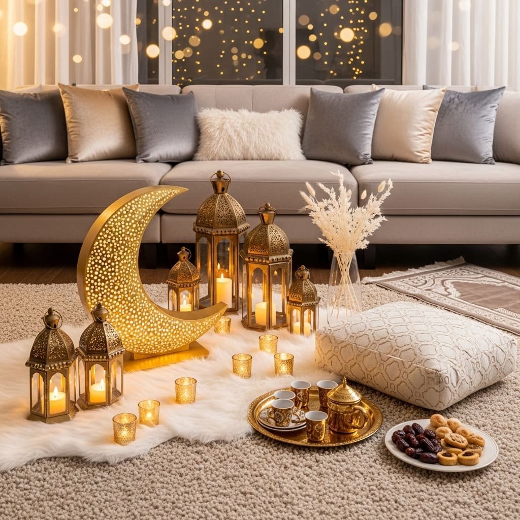 Golden Crescent Lantern Prayer Corner Set