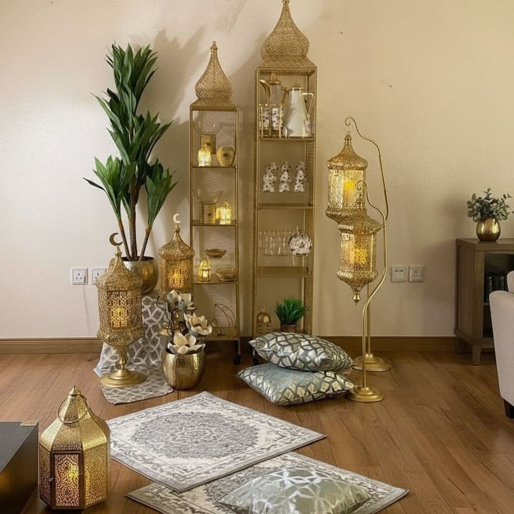 Golden Lantern Prayer Corner Shelf Set