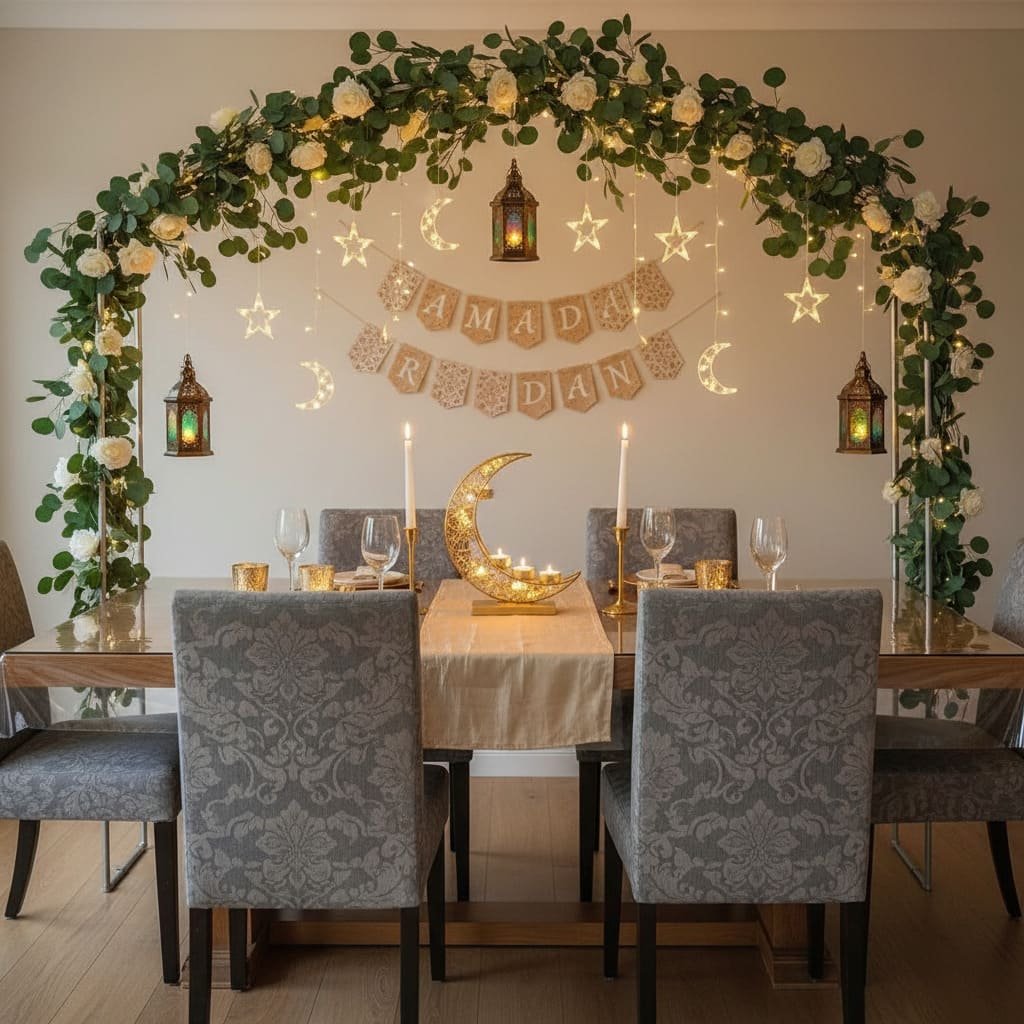 Greenery Arch and Crescent Centerpiece Ramadan Table