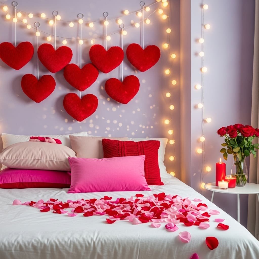 Hanging Heart Wall with Fairy Lights Setup