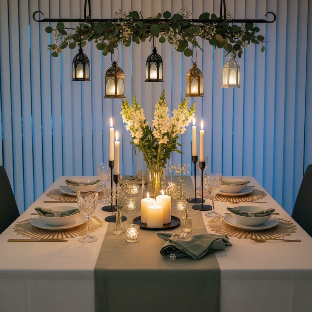 Hanging Lantern Greenery Ramadan Table