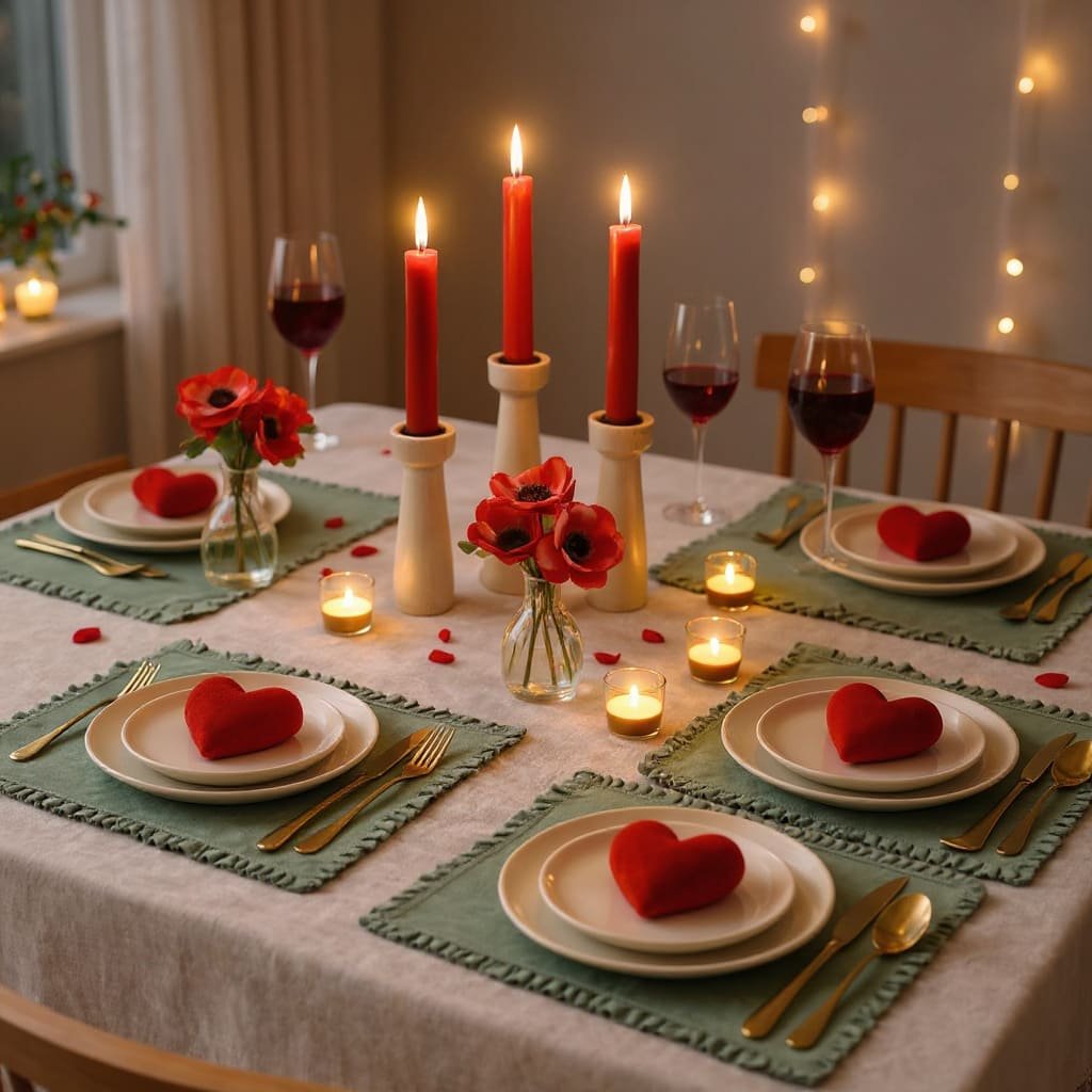 Heart Accent Candlelit Valentine’s Day Table Decor
