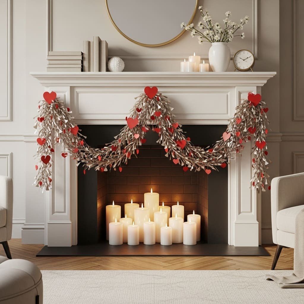 Heart Cascade Candlelit Valentine Fireplace Garland