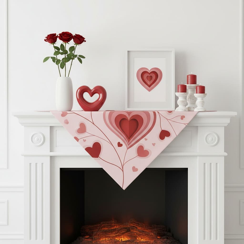 Heart Pattern Valentine Fireplace Mantel Scarf