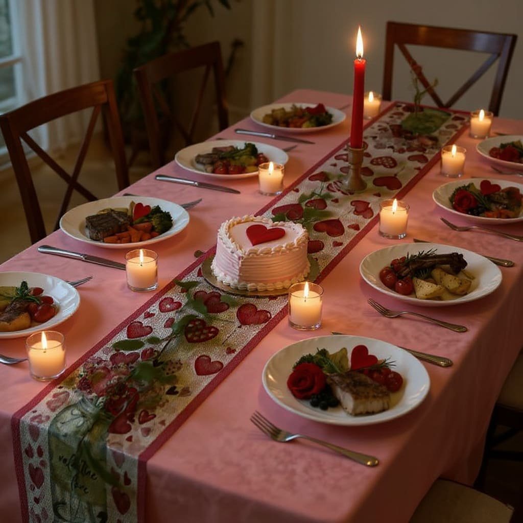 Heart Runner Candlelit Valentine’s Day Dinner Table Decor