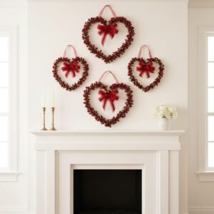 Heart Wreath Valentine Fireplace Wall Display