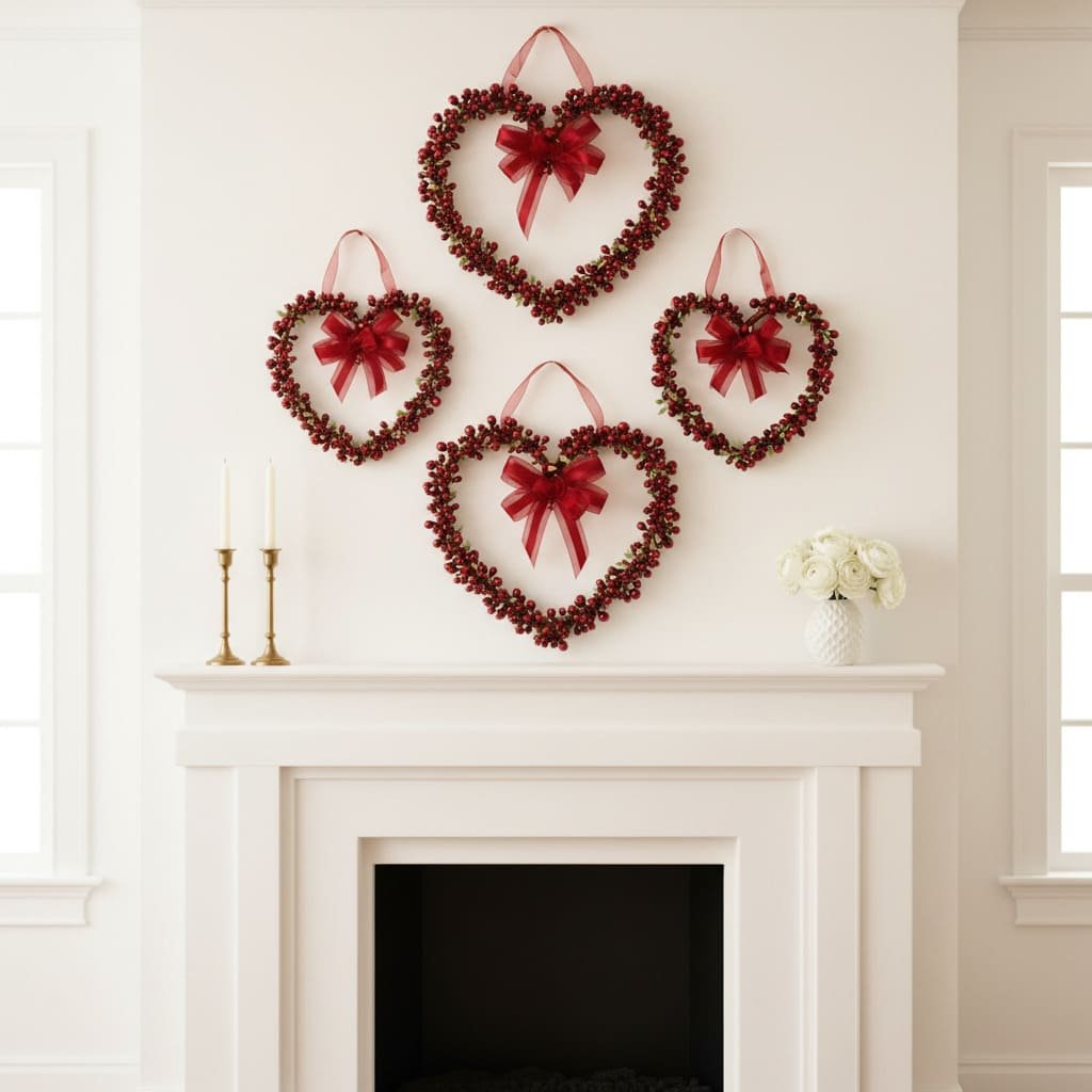 Heart Wreath Valentine Fireplace Wall Display
