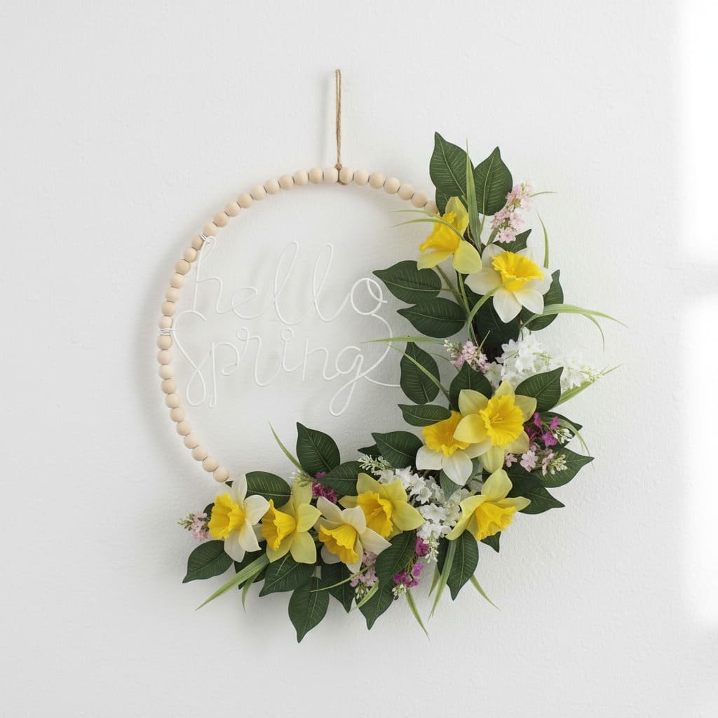 Hello Spring Floral Hoop Wall Sign