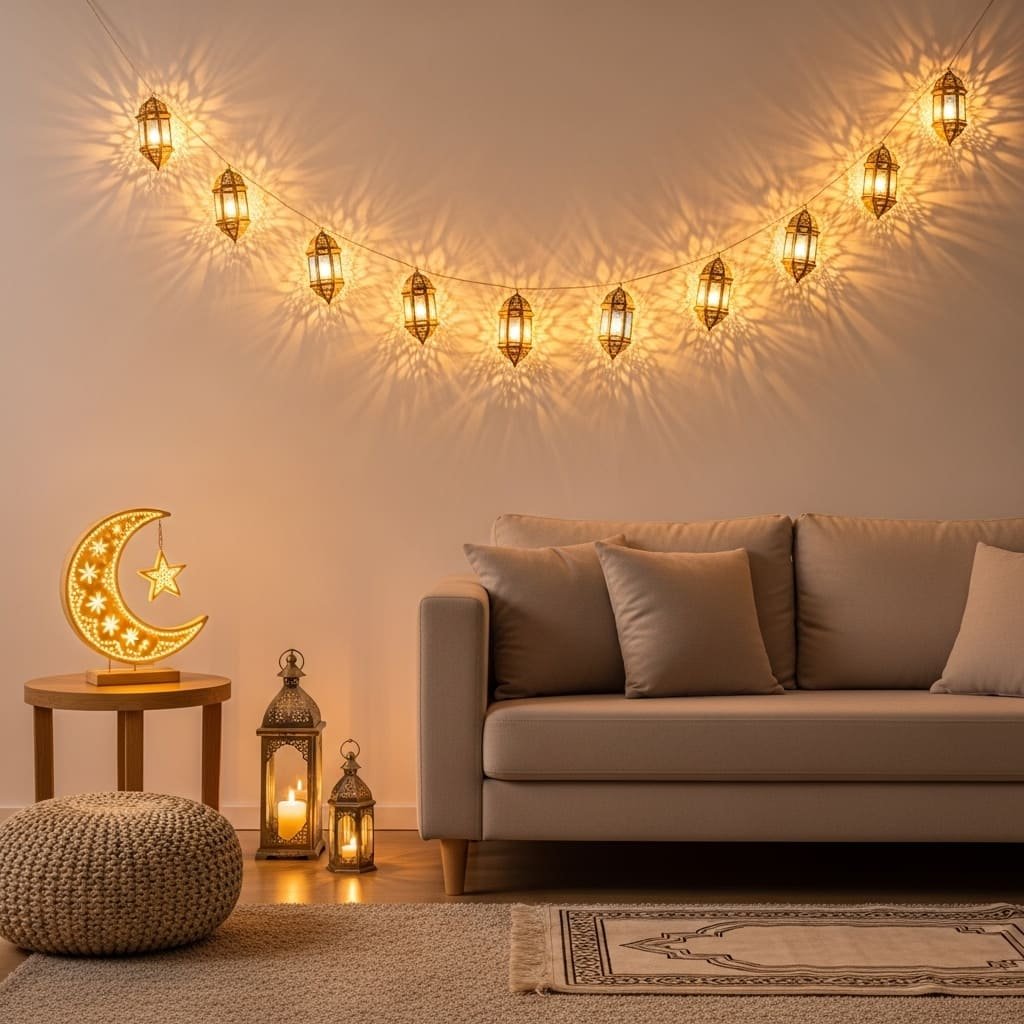 Lantern Garland Minimal Ramadan Prayer Corner