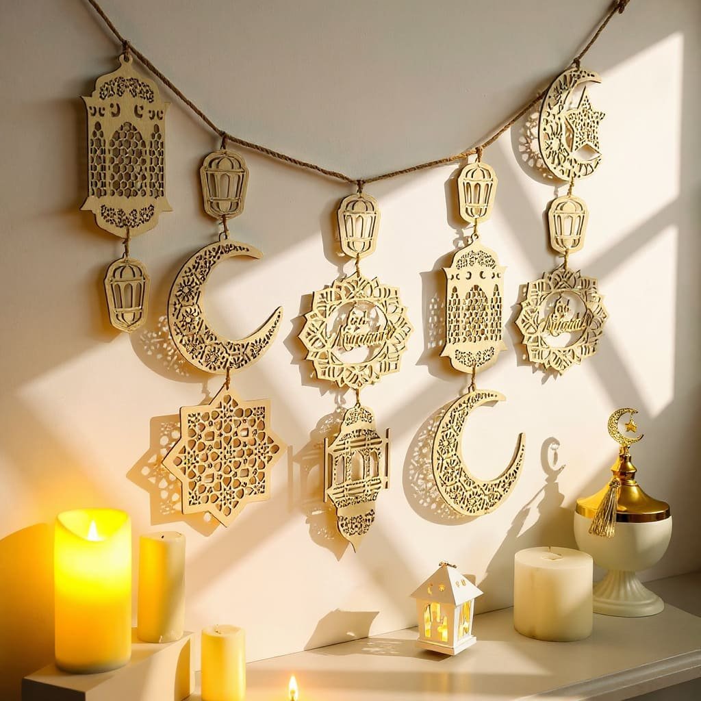 Laser Cut Ramadan Garland with Lantern and Crescent Ornaments