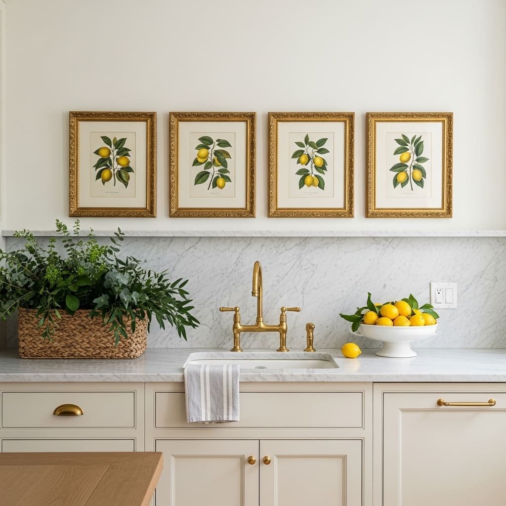 Lemon Botanical Wall Art Kitchen Decor Set