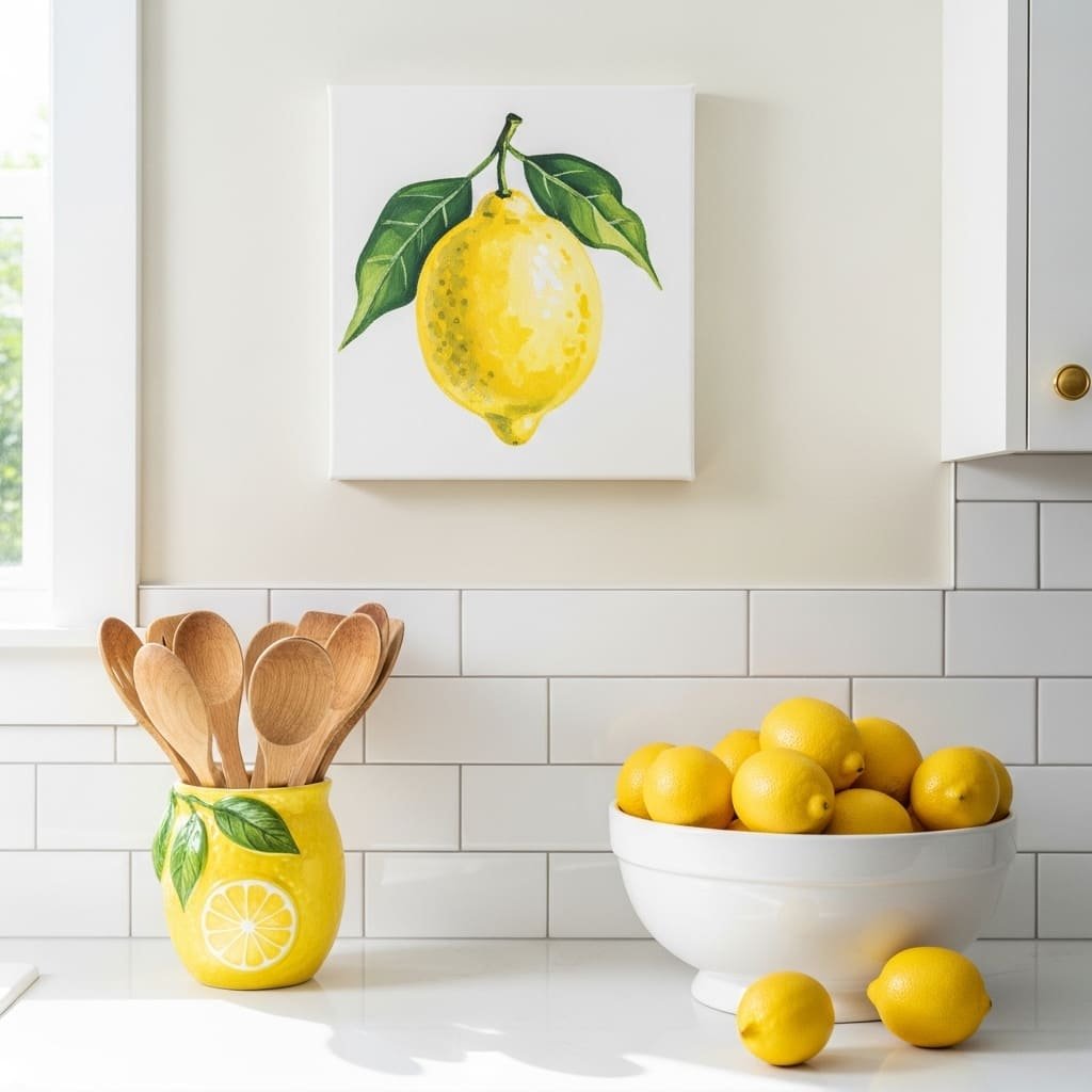 Lemon Kitchen Wall Art and Countertop Decor Set