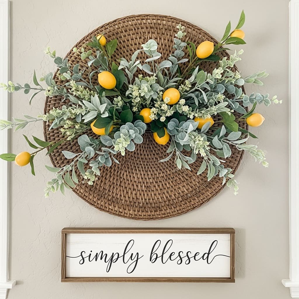 Lemon and Eucalyptus Woven Wall Basket Decor