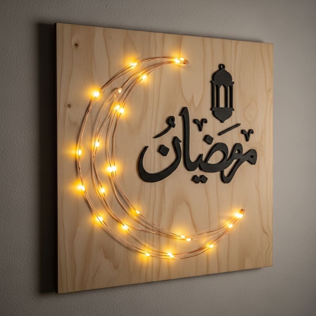Lighted Ramadan Calligraphy Wood Wall Panel