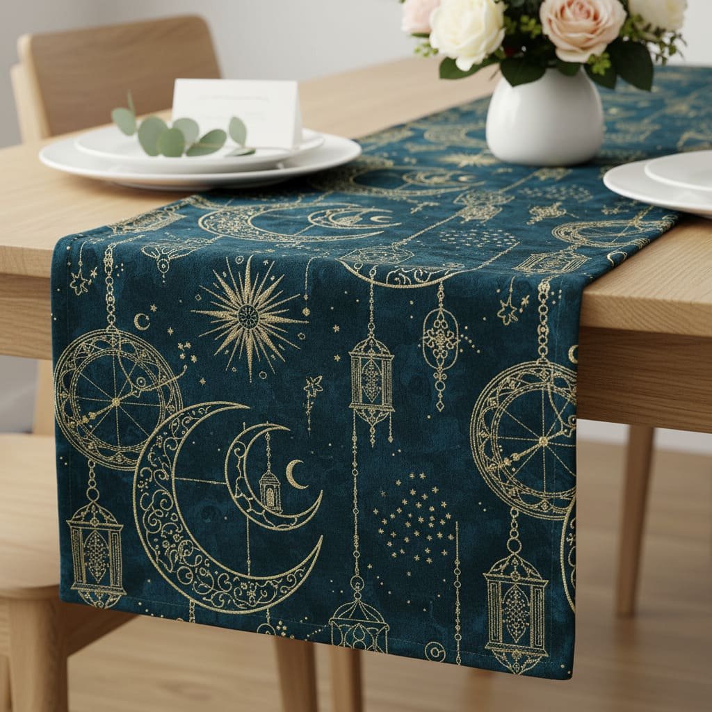 Midnight Celestial Lantern Ramadan Table Runner