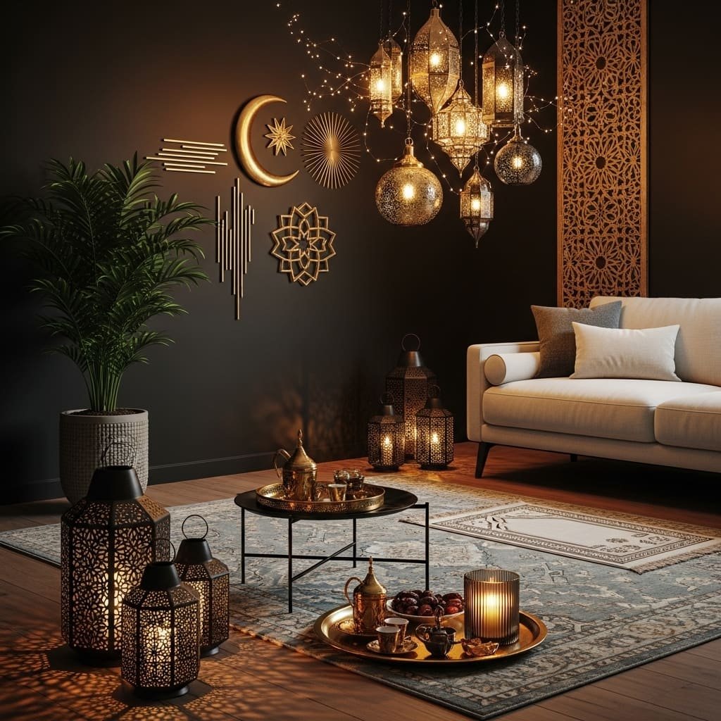 Midnight Luxe Lantern Canopy Ramadan Prayer Corner