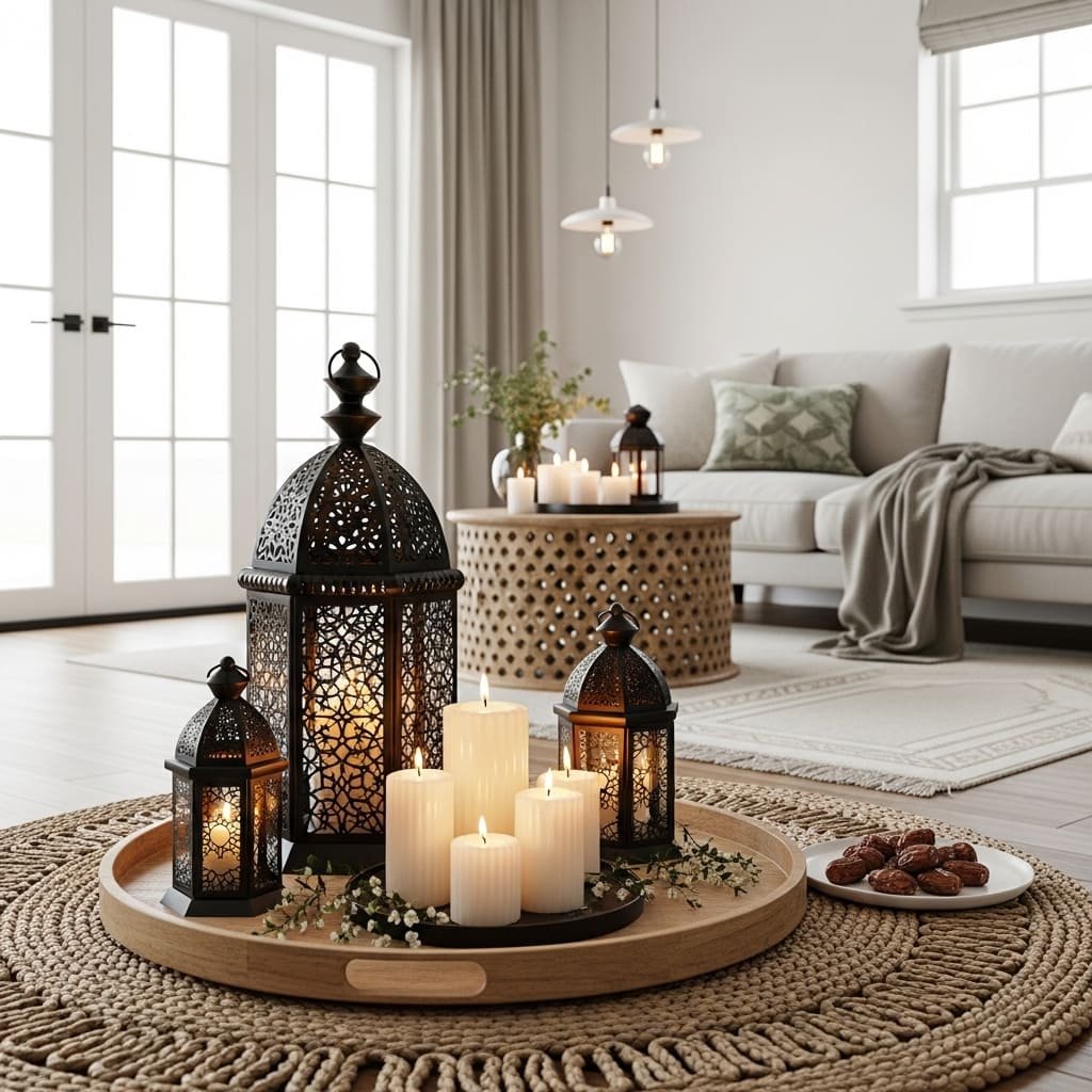 Minimal Lantern Tray Ramadan Prayer Corner