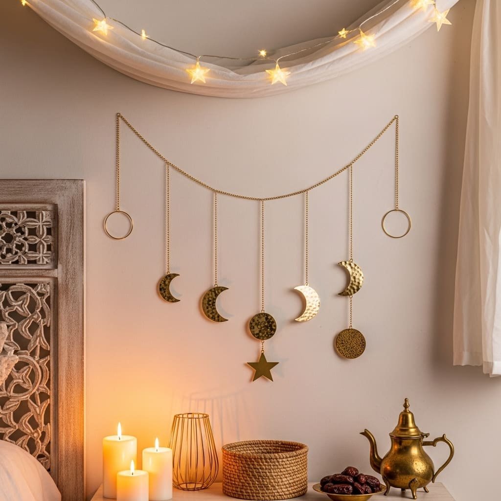 Moon Phase Chain Garland with Star Lights