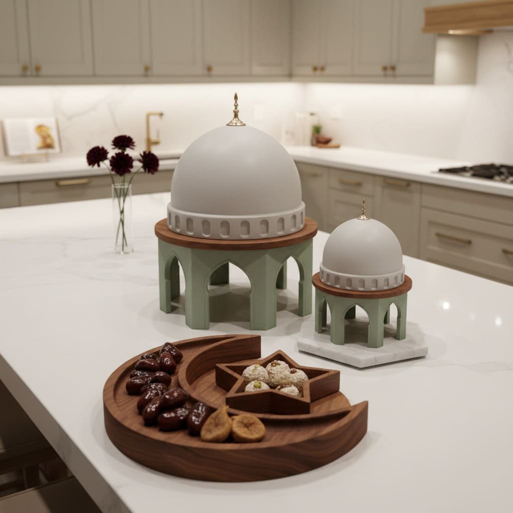 Mosque Dome Cloches and Crescent Snack Board Set