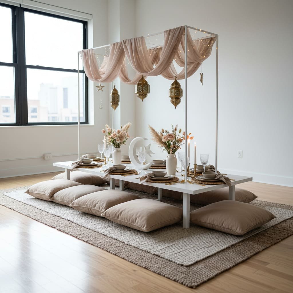 Neutral Canopy Floor Seating Ramadan Table