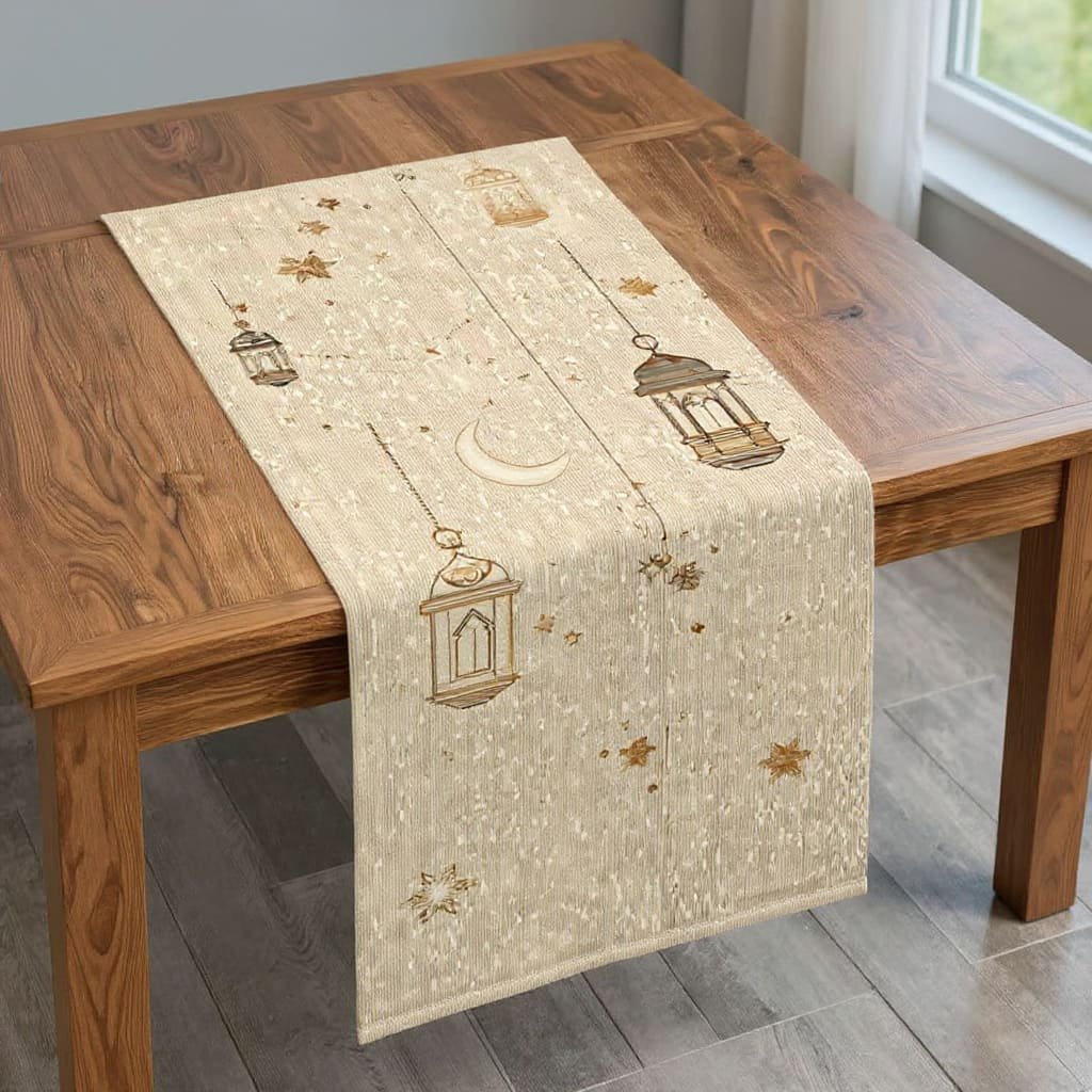 Oatmeal Linen Starfall Ramadan Table Runner