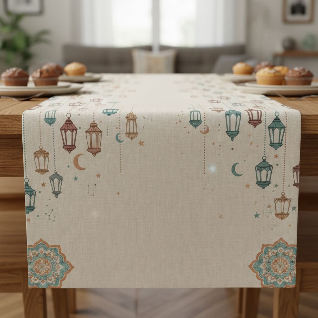 Pastel Lantern Medallion Ramadan Table Runner