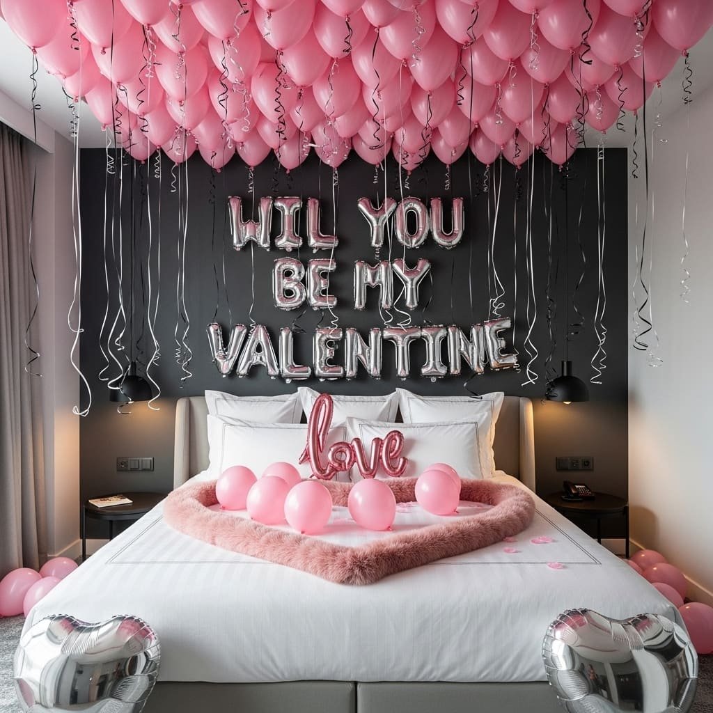 Pink Balloon Ceiling Proposal Bedroom Decor