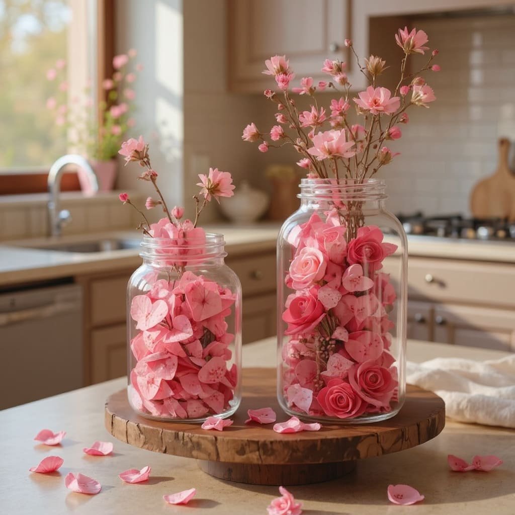 Pink Floral Jar Spring Kitchen Centerpiece