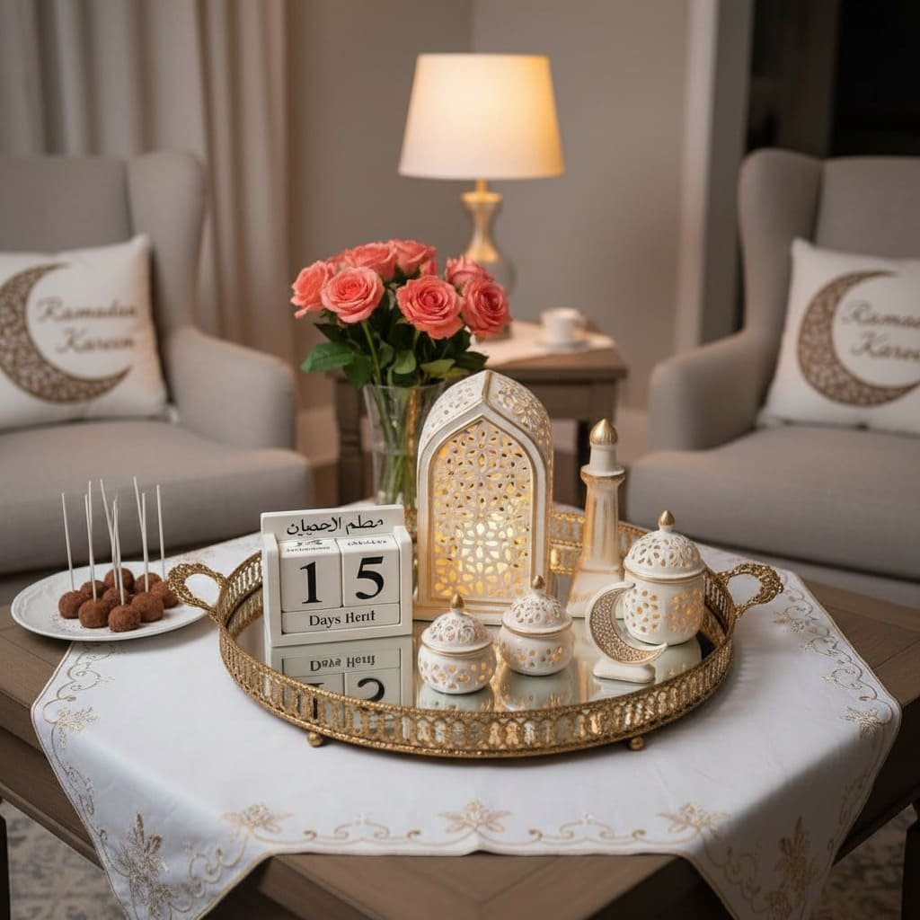 Ramadan Decorative Tray Centerpiece with Lantern & Countdown Calendar