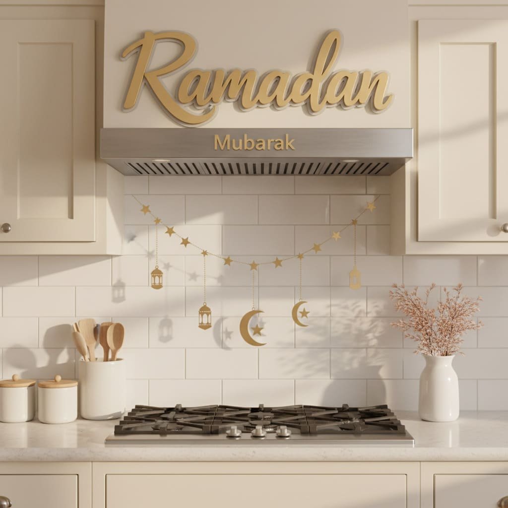 Ramadan Mubarak Kitchen Wall Sign & Hanging Garland Set