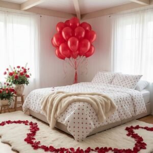Red Balloon Bouquet Heart Bedroom Setup